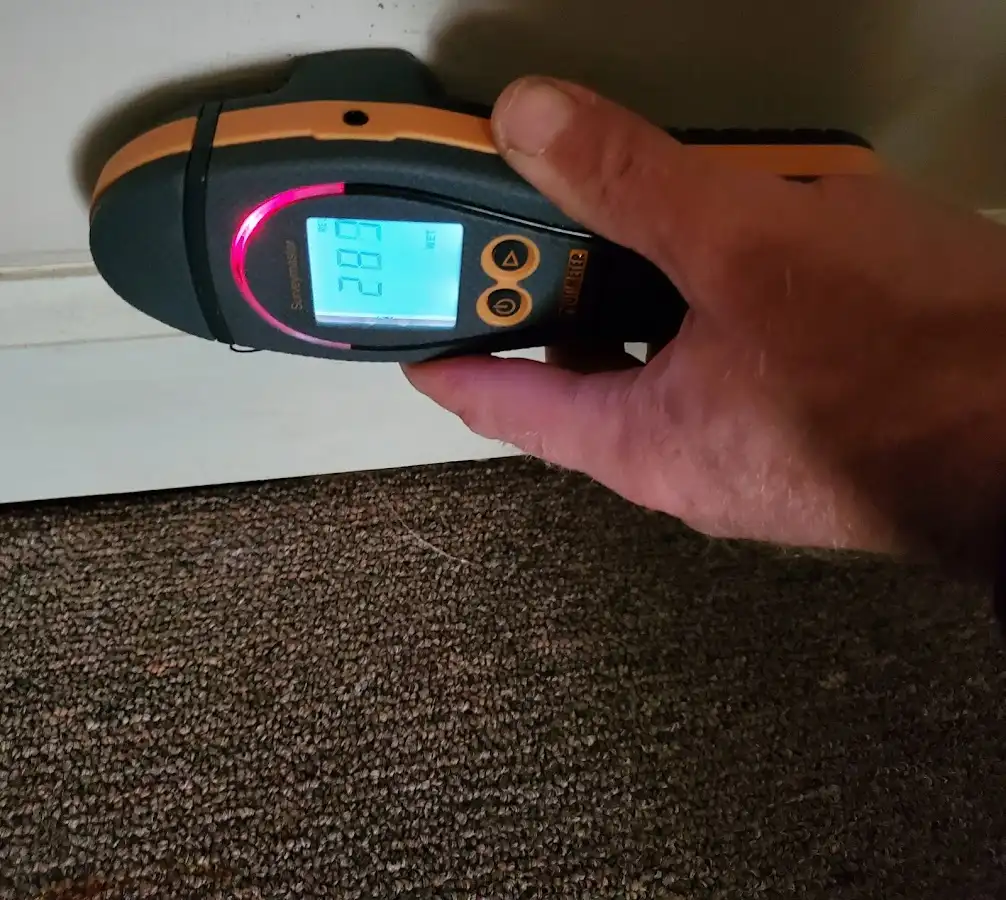 Moisture detection at baseboard during Burst Pipe Cleanup in Lake Villa